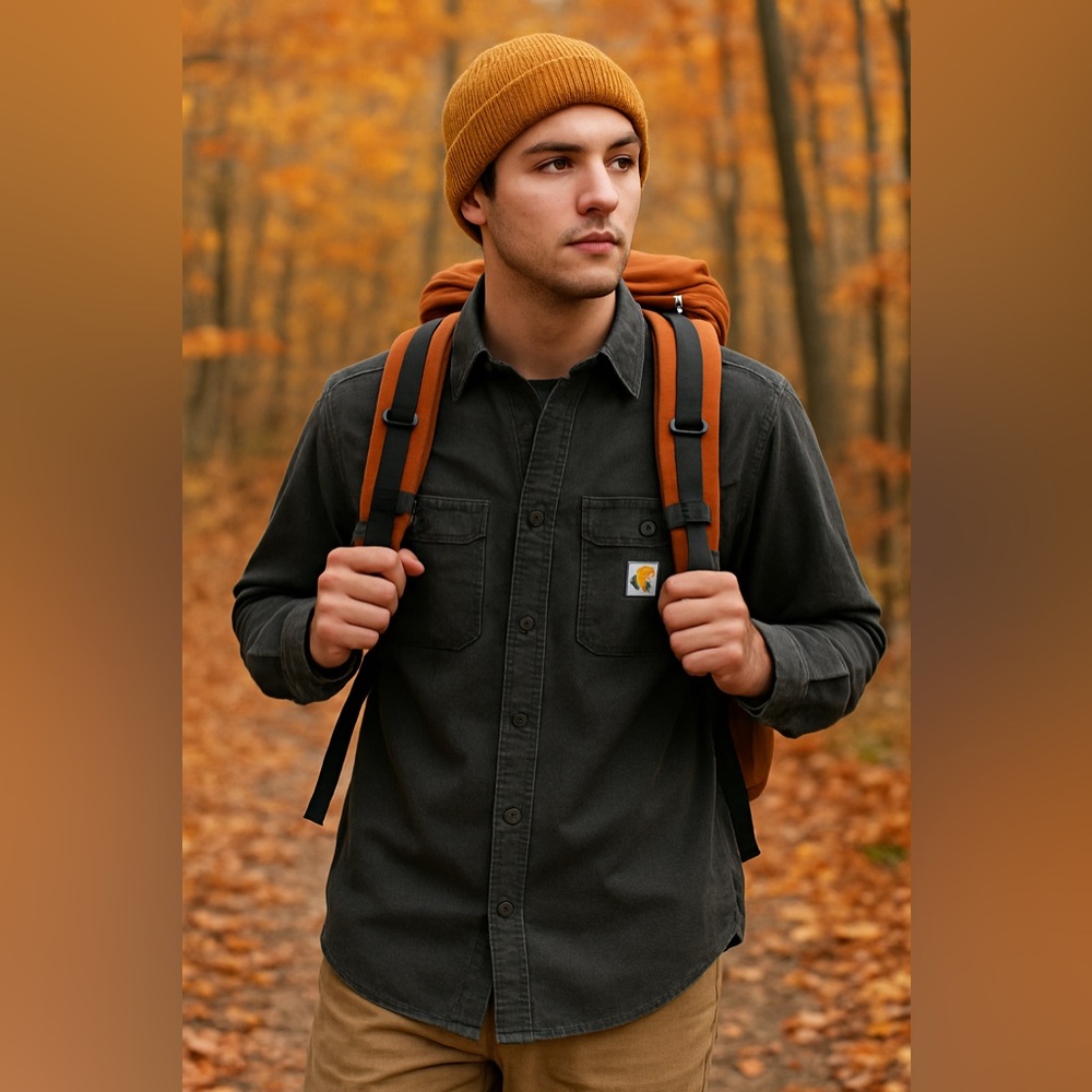 Carhartt Gray Relaxed Fit Long Sleeve Button Down Shirt